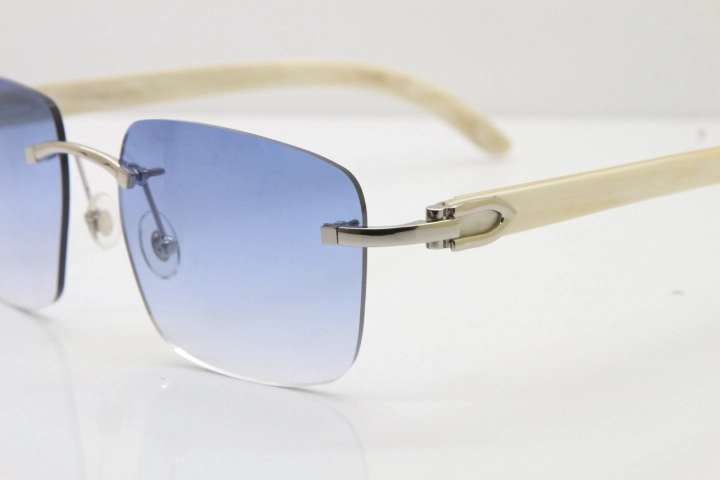 Cartier Rimless Original White Genuine Natural Horn T8300816 Sunglasses in Gold Blue Lens Hot