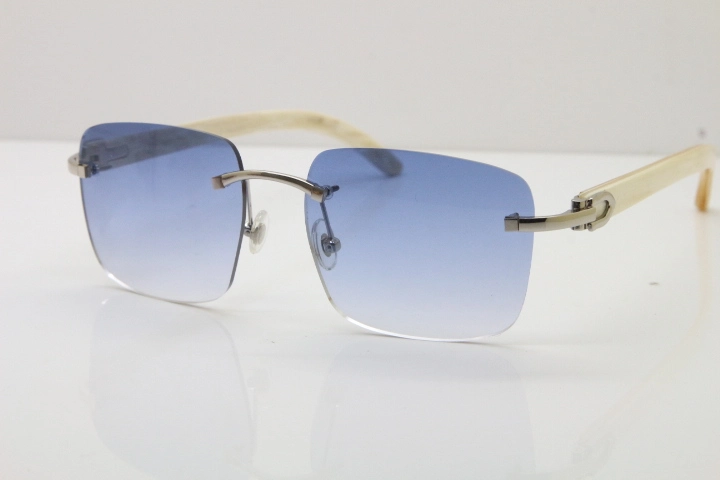 Cartier Rimless Original White Genuine Natural Horn T8300816 Sunglasses in Gold Blue Lens Hot