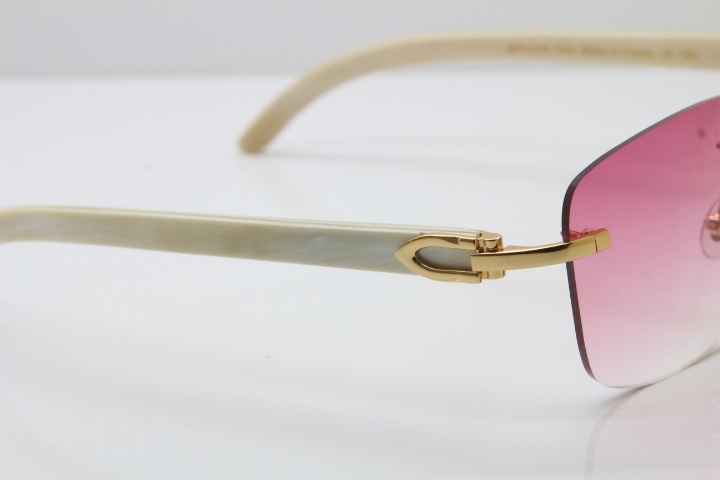 Cartier Rimless Original White Genuine Natural Horn T8300816 Sunglasses in Gold Pink Lens Hot