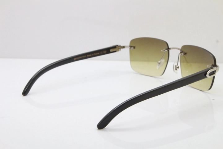 Cartier Rimless Original Black Buffalo Horn T8300816 Sunglasses in Gold Brown Lens Hot