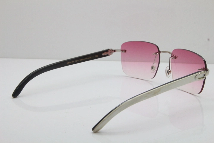 Cartier Rimless Original White Inside Black Buffalo Horn T8300816 Sunglasses in Gold Pink Lens Hot