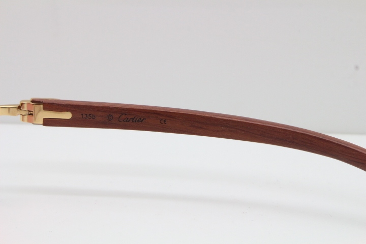 Cartier Rimless Original Carved Wood T8300816 Sunglasses in Gold Pink Lens Hot