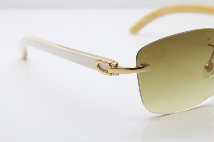 Cartier Rimless Original White Genuine Natural Horn T8300816 Sunglasses in Gold Brown Lens Hot