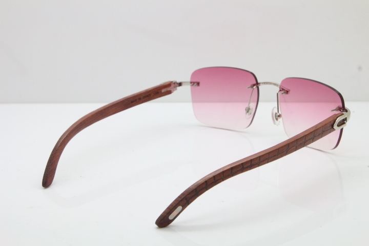 Cartier Rimless Original Carved Wood T8300816 Sunglasses in Gold Pink Lens Hot