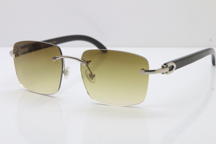 Cartier Rimless Original Black Buffalo Horn T8300816 Sunglasses in Gold Brown Lens Hot