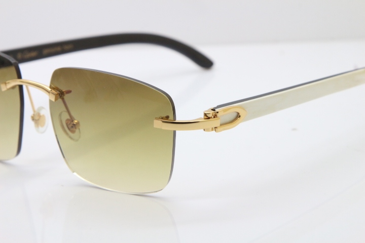 Cartier Rimless Original White Inside Black Buffalo Horn T8300816 Sunglasses in Gold Brown Lens Hot