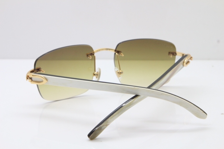 Cartier Rimless Original White Inside Black Buffalo Horn T8300816 Sunglasses in Gold Brown Lens Hot