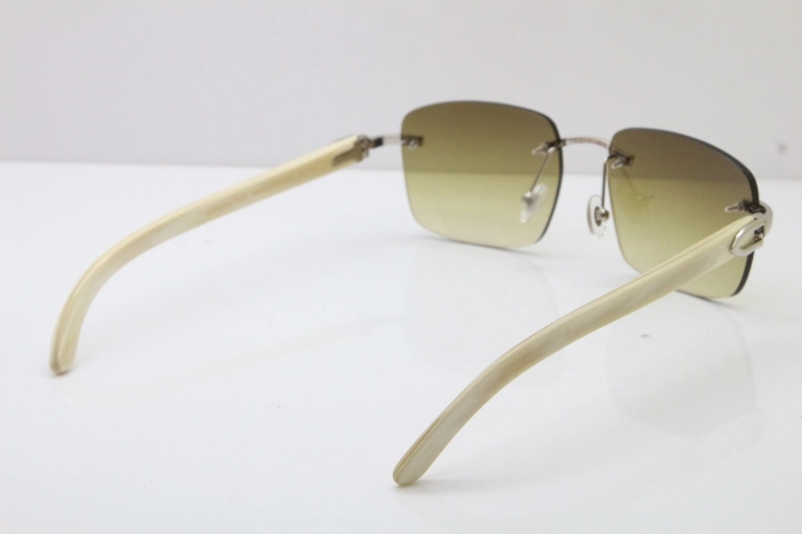 Cartier Rimless Original White Genuine Natural Horn T8300816 Sunglasses in Gold Brown Lens Hot