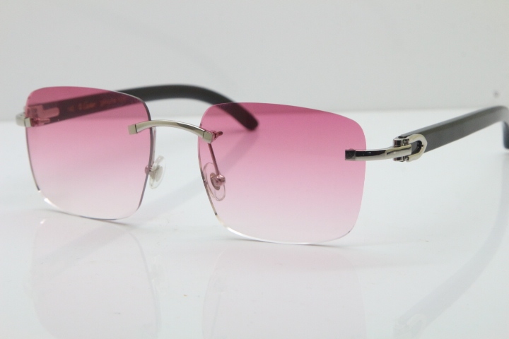 Cartier Rimless Original Black Buffalo Horn T8300816 Sunglasses in Gold Pink Lens Hot