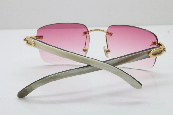 Cartier Rimless Original White Inside Black Buffalo Horn T8300816 Sunglasses in Gold Pink Lens Hot