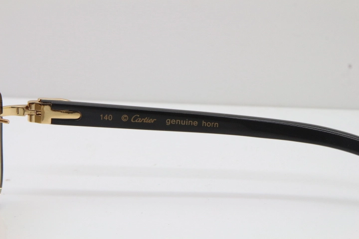 Cartier Rimless Original White Inside Black Buffalo Horn T8300816 Sunglasses in Gold Brown Lens Hot