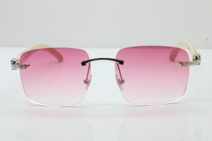 Cartier Rimless Original White Genuine Natural Horn T8300816 Sunglasses in Gold Pink Lens Hot