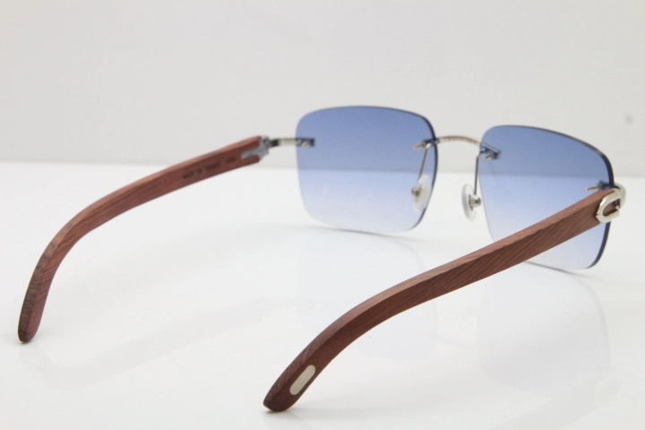 Cartier Rimless Original Wood T8300816 Sunglasses in Gold Blue Lens Hot