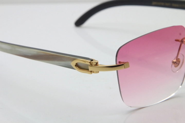 Cartier Rimless Original White Inside Black Buffalo Horn T8300816 Sunglasses in Gold Pink Lens Hot