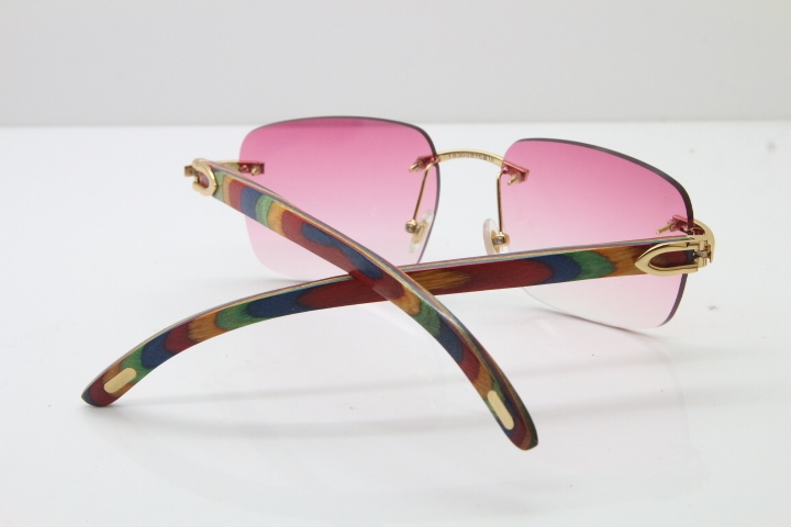 Cartier Rimless Original Peacock Wood T8300816 Sunglasses in Gold Pink Lens Hot