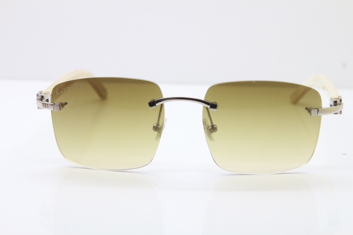 Cartier Rimless Original White Genuine Natural Horn T8300816 Sunglasses in Gold Brown Lens Hot