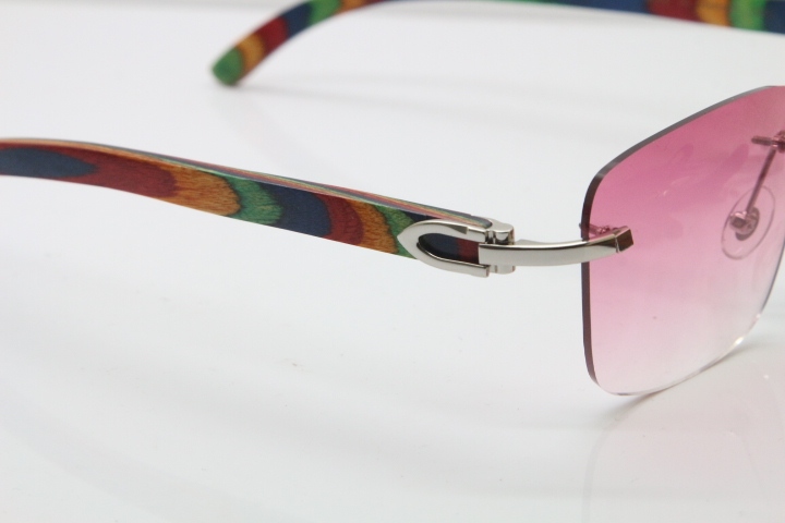 Cartier Rimless Original Peacock Wood T8300816 Sunglasses in Gold Pink Lens Hot