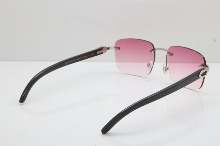 Cartier Rimless Original Black Buffalo Horn T8300816 Sunglasses in Gold Pink Lens Hot