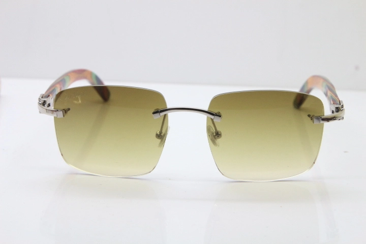 Cartier Rimless Original Peacock Wood T8300816 Sunglasses in Gold Brown Lens Hot