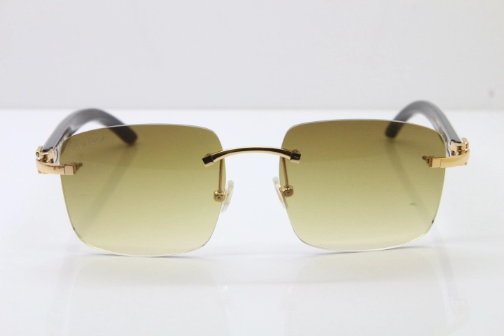 Cartier Rimless Original White Inside Black Buffalo Horn T8300816 Sunglasses in Gold Brown Lens Hot