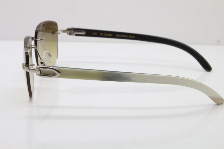 Cartier Rimless Original White Inside Black Buffalo Horn T8300816 Sunglasses in Gold Brown Lens Hot