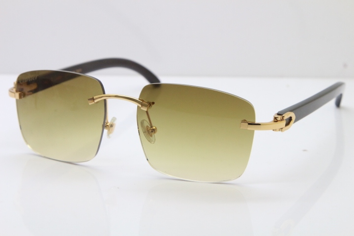 Cartier Rimless Original Black Buffalo Horn T8300816 Sunglasses in Gold Brown Lens Hot