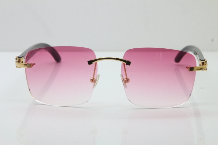 Cartier Rimless Original Black Buffalo Horn T8300816 Sunglasses in Gold Pink Lens Hot