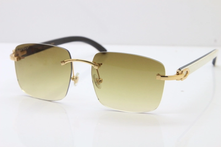 Cartier Rimless Original White Inside Black Buffalo Horn T8300816 Sunglasses in Gold Brown Lens Hot