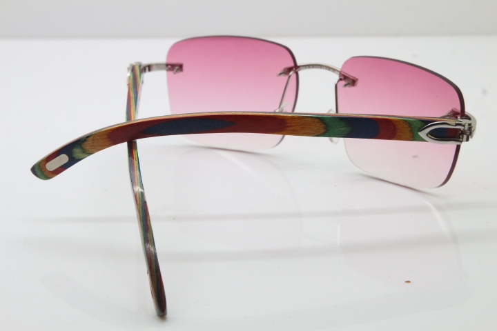 Cartier Rimless Original Peacock Wood T8300816 Sunglasses in Gold Pink Lens Hot