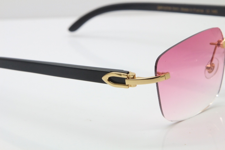 Cartier Rimless Original Black Buffalo Horn T8300816 Sunglasses in Gold Pink Lens Hot