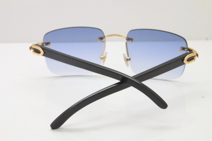 Cartier Rimless Original Black Buffalo Horn T8300816 Sunglasses in Gold Blue Lens Hot