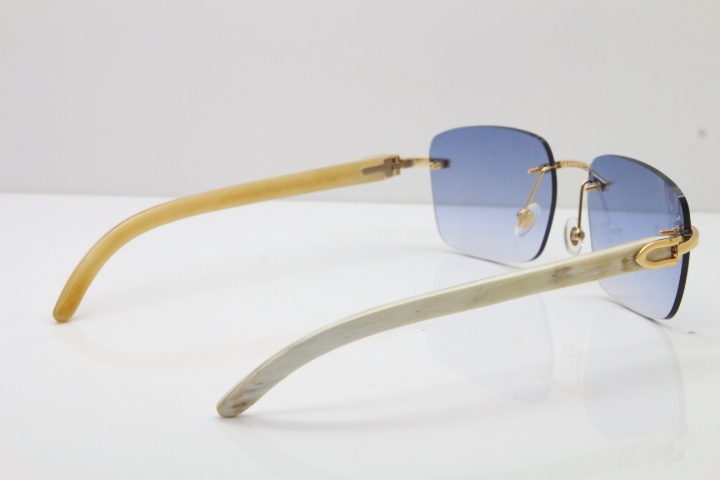 Cartier Rimless Original White Genuine Natural Horn T8300816 Sunglasses in Gold Blue Lens Hot