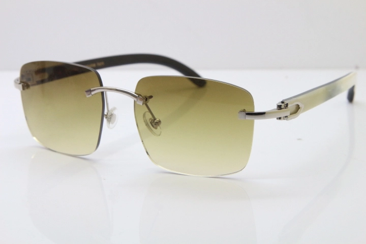 Cartier Rimless Original White Inside Black Buffalo Horn T8300816 Sunglasses in Gold Brown Lens Hot