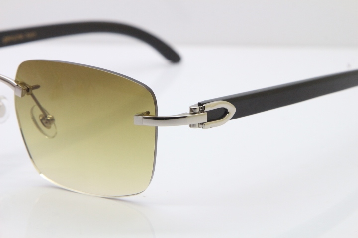 Cartier Rimless Original Black Buffalo Horn T8300816 Sunglasses in Gold Brown Lens Hot