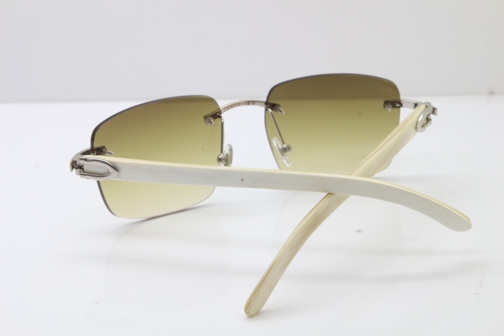 Cartier Rimless Original White Genuine Natural Horn T8300816 Sunglasses in Gold Brown Lens Hot