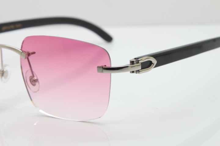 Cartier Rimless Original Black Buffalo Horn T8300816 Sunglasses in Gold Pink Lens Hot