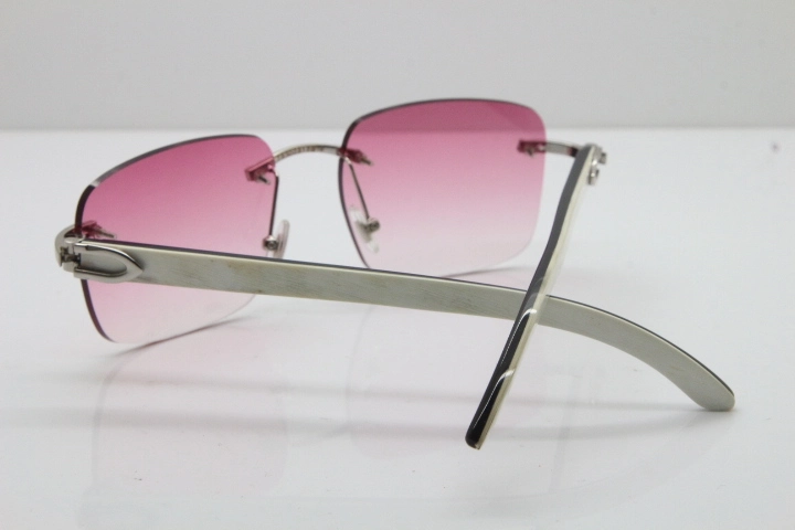 Cartier Rimless Original White Inside Black Buffalo Horn T8300816 Sunglasses in Gold Pink Lens Hot