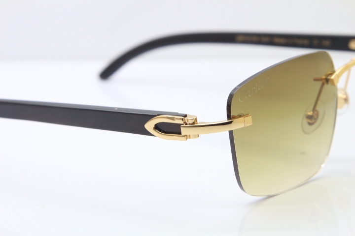 Cartier Rimless Original Black Buffalo Horn T8300816 Sunglasses in Gold Brown Lens Hot