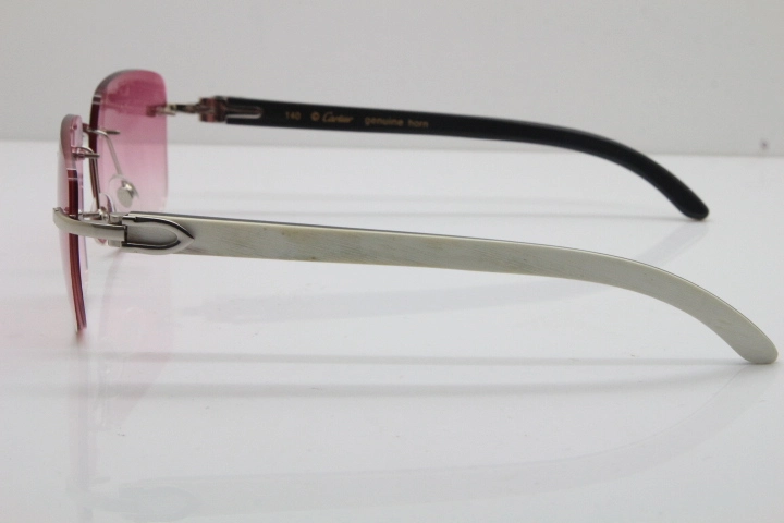 Cartier Rimless Original White Inside Black Buffalo Horn T8300816 Sunglasses in Gold Pink Lens Hot