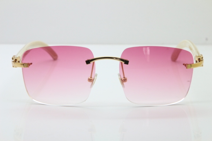 Cartier Rimless Original White Genuine Natural Horn T8300816 Sunglasses in Gold Pink Lens Hot