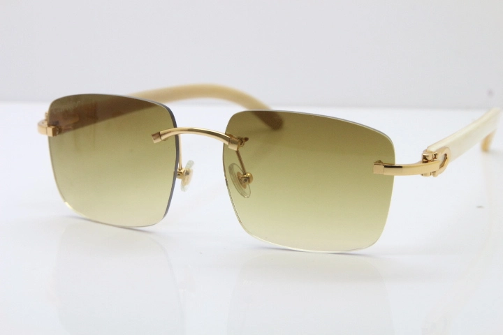 Cartier Rimless Original White Genuine Natural Horn T8300816 Sunglasses in Gold Brown Lens Hot