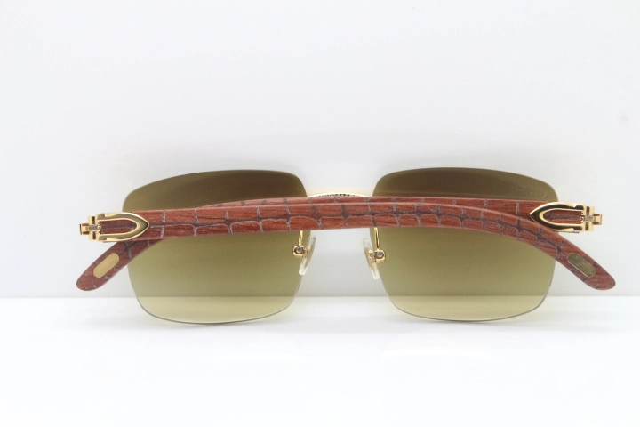 Cartier Rimless Original Carved Wood T8300816 Sunglasses in Gold Brown Lens Hot