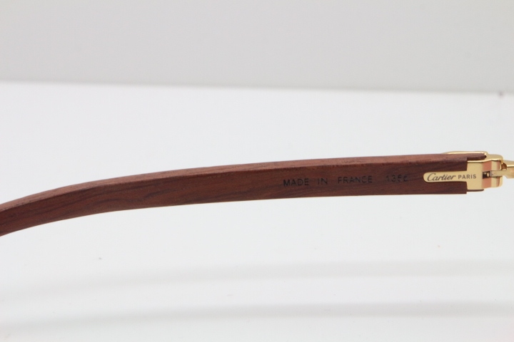 Cartier Rimless Original Carved Wood T8300816 Sunglasses in Gold Pink Lens Hot