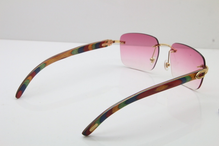 Cartier Rimless Original Peacock Wood T8300816 Sunglasses in Gold Pink Lens Hot