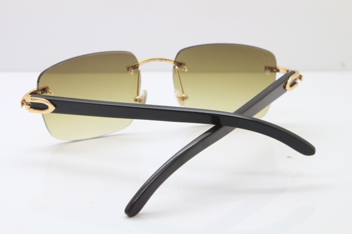 Cartier Rimless Original Black Buffalo Horn T8300816 Sunglasses in Gold Brown Lens Hot