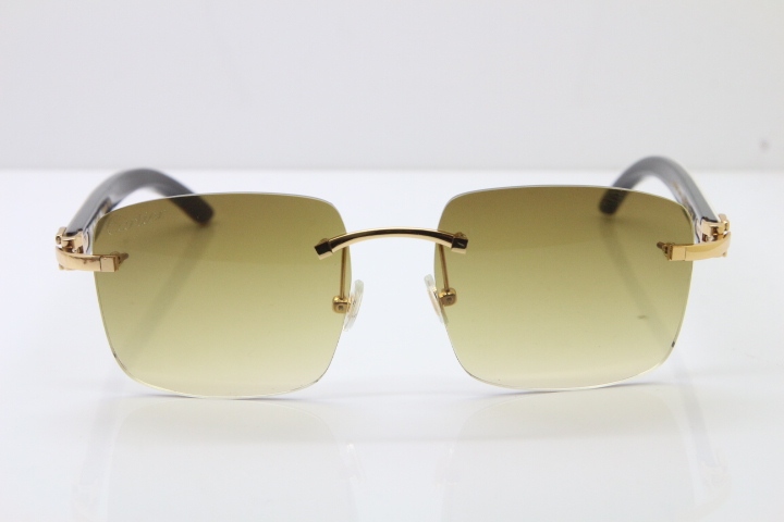 Cartier Rimless Original White Inside Black Buffalo Horn T8300816 Sunglasses in Gold Brown Lens Hot