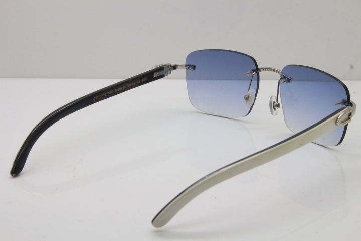 Cartier Rimless Original White Inside Black Buffalo Horn T8300816 Sunglasses in Gold Blue Lens Hot