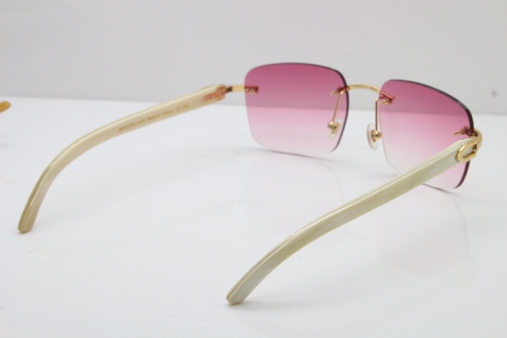 Cartier Rimless Original White Genuine Natural Horn T8300816 Sunglasses in Gold Pink Lens Hot