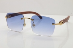 Cartier Rimless Original Wood T8300816 Sunglasses in Gold Blue Lens Hot