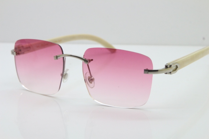 Cartier Rimless Original White Genuine Natural Horn T8300816 Sunglasses in Gold Pink Lens Hot